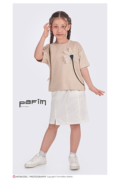 Pafim Girl's Crew Neck Rose Detailed Oversized T-Shirt, Summer & Transitional...