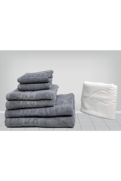 rotop Set of 7 Pakistani Cotton Towels Greek Border Grey