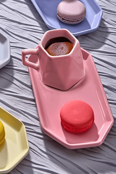 İLİVA 6 Kişilik 12 Parça Modern Renkli Kahve Fincan Seti - Prizma Kahve Takımı,Geometrik Tasarım