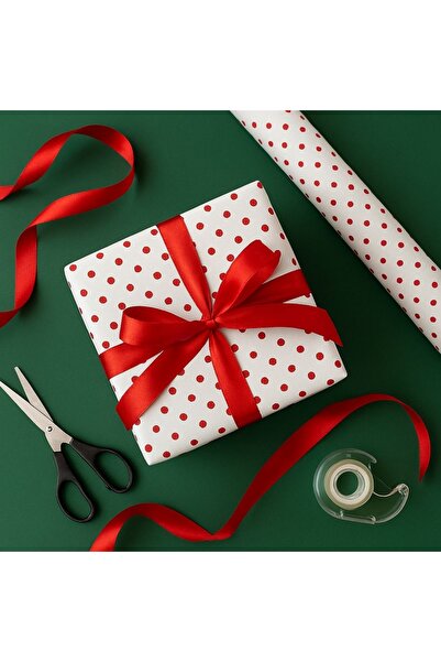 REX Gift wrapping paper, Graphic collection, white with red dots, 200x70 cm