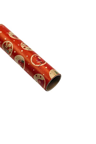 REX Kraft paper for gift wrapping, red decoration with various Christmas details, in circles, 200x70 cm