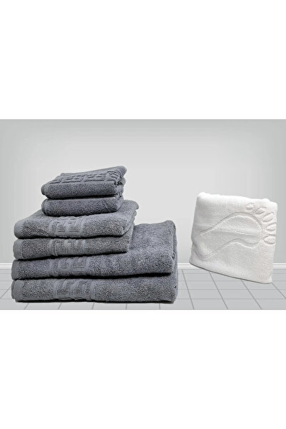 rotop Set of 7 Pakistani Cotton Towels Greek Border Grey