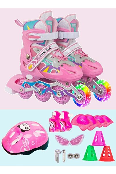 Bukela Kids Adjustable Roller Skates with Light-Up Wheels & Colorful Shoelaces (M)