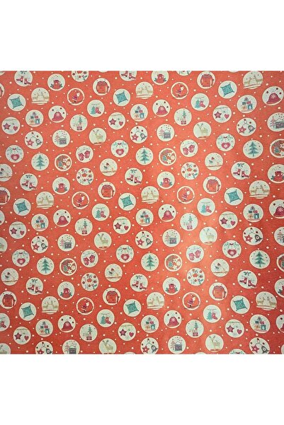 REX Kraft paper for gift wrapping, red decoration with various Christmas details, in circles, 200x70 cm