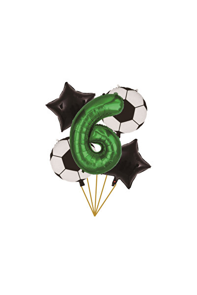 Mirific Party Set de 5 baloane - alb, negru, verde, numărul 6, fotbal (PPTZ53...