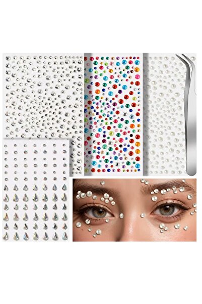 Generic 4-Sheet Disposable Self-Adhesive Face Gems & Pearls, for Festival Makeup (Face, Hair, Eye)