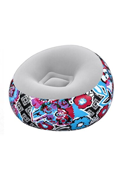 Granst Stag Fotoliu gonflabil, gri catifea cu flori colorate, 112x112x66 cm