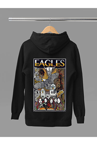 MAGORS SWEATSHIRT ROCK CU GLUGĂ, CU MÂNER LUNG, IMPRIMAT EAGLES, BUMBAC, cu căptușeală din fleece fire