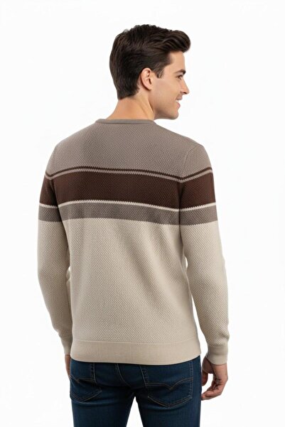 Çizgi Triko Ανδρικό πουλόβερ με λαιμόκοψη με κλασική εφαρμογή 5244C BGL-ST04861