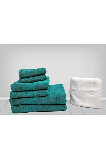rotop Set 7 Pakistani Cotton Towels Greek Border Green Dark
