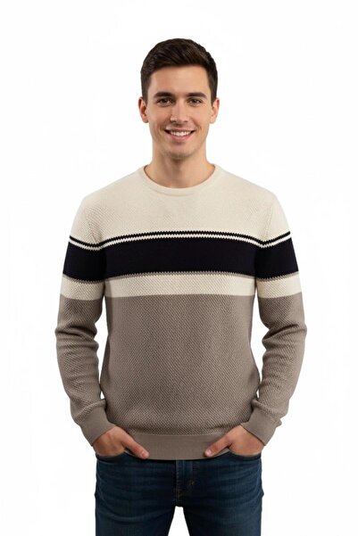 Çizgi Triko Men's Crew Neck Sweater Honeycomb Knit Classic Fit 5244C Bgl-St04861
