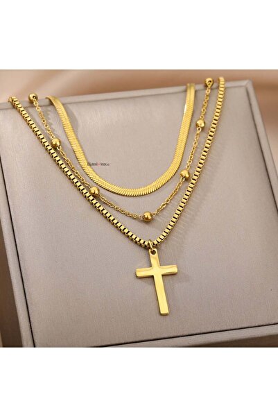 KEVSA Jewelry Colier din oțel inoxidabil „Cruce Celestă de Aur” – LPD1107