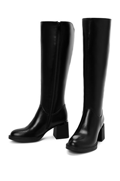 Derimod Kadın Siyah Fermuarlı Kalın Topuklu Çizme 25WFE401318