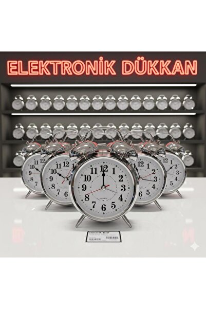 CHENMİNG Nostaljik Büyük Boy Işıklı Gümüş Masa Saati - Metal Çalar Saat