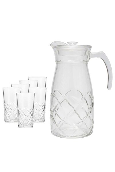 ALQANNAS 1800ml glass jug with lid and 6 crystal glasses, 250ml capacity | Luxury juice and water serving set