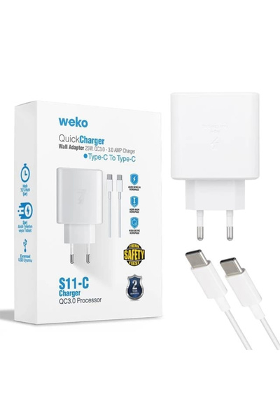 Powermaster Weko WK-21440 S11-C 25 Watt Telefon Şarj Başlık Adaptörü + Type-C To Type-C Kablo