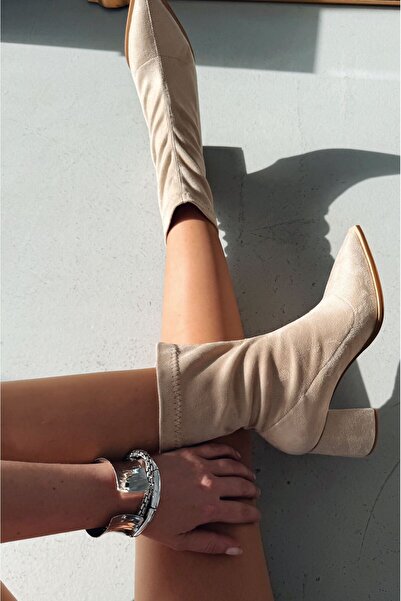I Love Shoes Caryne Kadın Topuklu Streç Bot Bej Süet