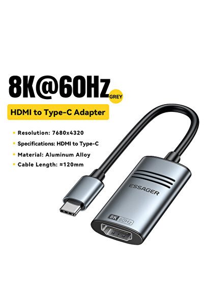 essager 8K 60Hz Grey 120mm HDMI To USB Type C Adapter for iPhone MacBook Pro Air iPad Samsung Galaxy