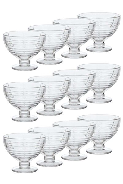 ALQANNAS Yogurt dessert glasses, crystal glass, 12 pieces, 188 ml each, with base | Ice cream/pudding/dessert serving glasses