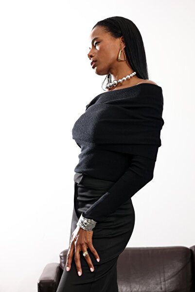 5in1Canpolat Black Madonna Collar Sweater 4632