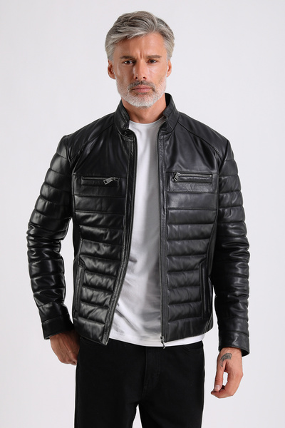 MQ Leather Maroquin Leather Leandro Men's Puffer Leather Coat