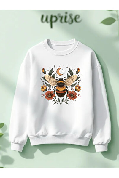 Vordevia Hanorac Arı cu imprimeu din bumbac 3 fire B guler rotund O supradimensionat