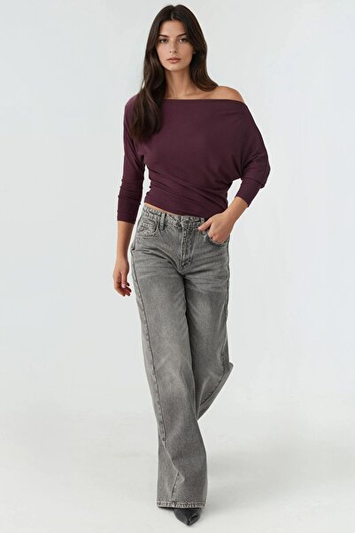 Hiccup Ασύμμετρο μακρυμάνικο πλεκτό μπλουζάκι με ελαστικό γιακά