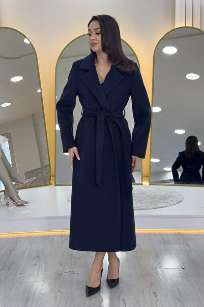 thezkscom Women's Lined Belted Cashmere Coat Beige, Burgundy, Navy Blue, Black