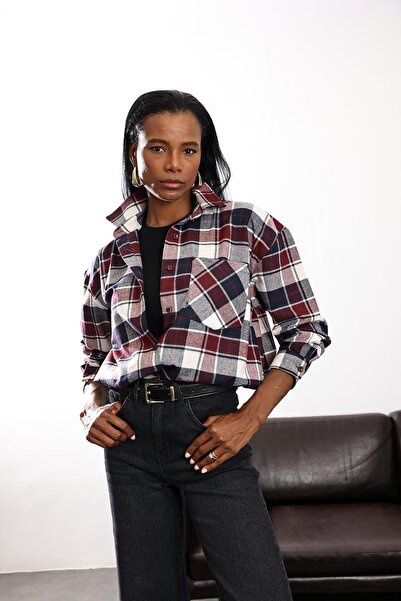 5in1Canpolat Μπορντό καρό πουκάμισο 40146