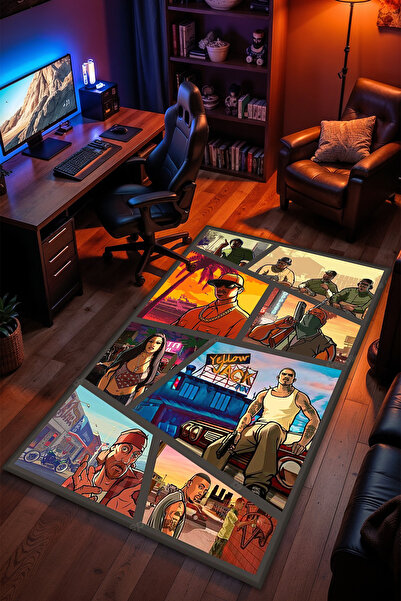 Charmbi Grand Theft Auto Desenli Kaymaz Taban Makinede Yıkanabilir Gaming Oyu...