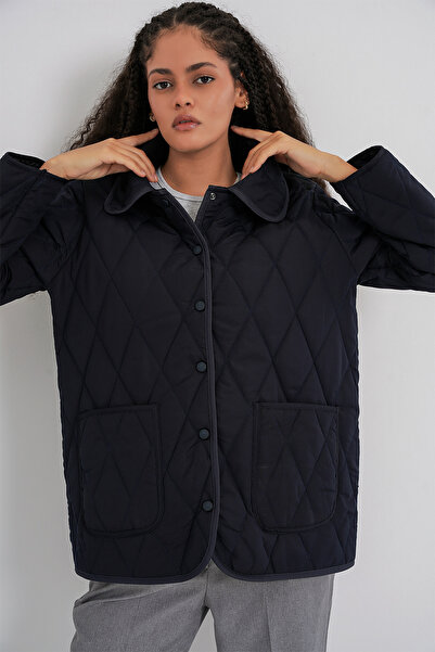 Bigdart Women's Quilted Oversized Coat 5226 - Navy Blue