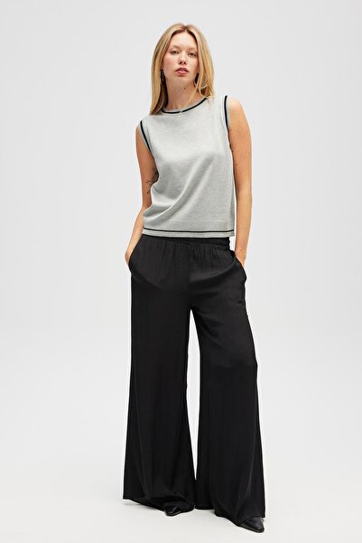 Peraluna Rina Plain Knit Women's Sleeveless Blouse - Gray Melange