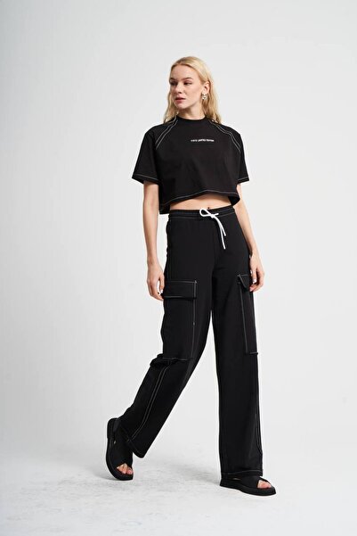 tw3 Kadın Örme Kumaş Yan Cepli Beli Lastikli Tasarım Pantolon