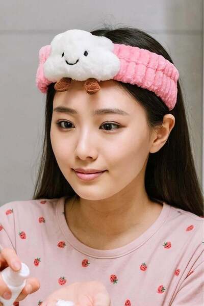 TAKIŞTIR رباط شعر من القطيفة على شكل سحابة باللونين الفوشيا والأبيض