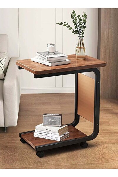 Bukela Sofa Table With C-shaped Metal Frame Organizer and Wheels, Coffee Table, Side Table, Bedside