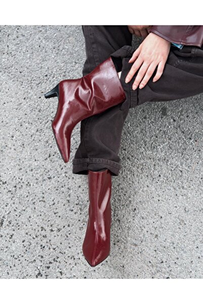 I Love Shoes Silvar Kadın Topuklu Bot Bordo Kırışık Rugan