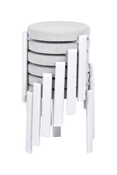 VİLİNZE Teras Bgri Metal Ayak Teddy Kumaş İstiflenebilir Mutfak-Balkon Taburesi (6 Adet)