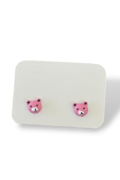 TAKIŞTIR Pink Color Teddy Bear Figured Children's Earrings (Pair)