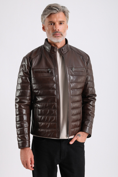 MQ Leather Maroquin Leather Leandro Men's Puffer Leather Coat