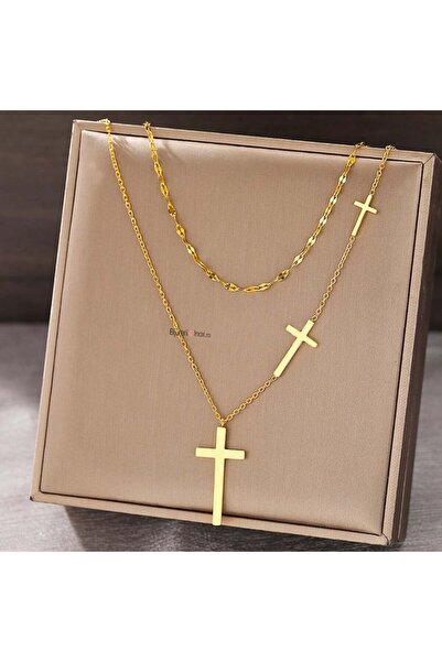 KEVSA Jewelry Colier din oțel inoxidabil „Triple Cross” - LPD1208