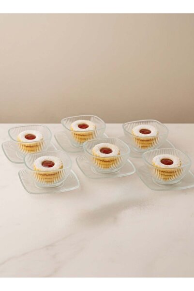 ALQANNAS 12-piece Glass Dessert Serving Set | Flat Dessert Plates and Elegant Deep Yogurt Bowls