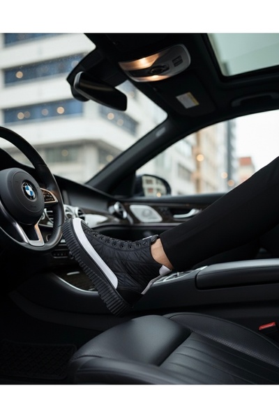 EBRUS TREND ET0811 Yüksek Taban Siyah Paraşüt Kumaş Beyaz Cilt Detaylı Yarım Bilek Spor Bot