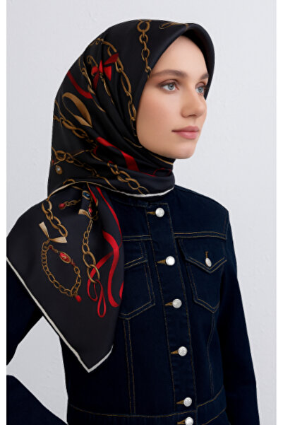 Vissona Μεταξωτό μαντήλι Tivil 17558 - 9 - 0029 Μοτίβο αλυσίδας με σκούρο καπνό