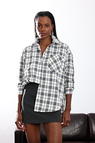 5in1Canpolat Γκρι καρό πουκάμισο