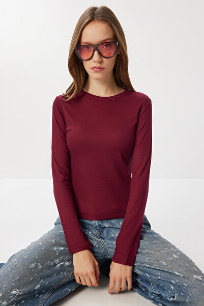 Lovelyİstanbul Osnovni Rebrasto Pleteno Bluza LUB0296 BURGUNDIJA