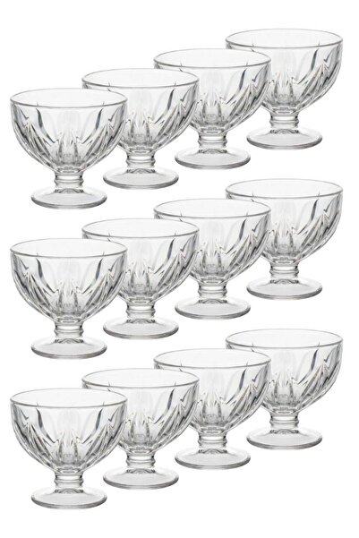 ALQANNAS Yogurt dessert glasses, crystal glass, 12 pieces, 188 ml each, with base | Ice cream/pudding/dessert serving glasses
