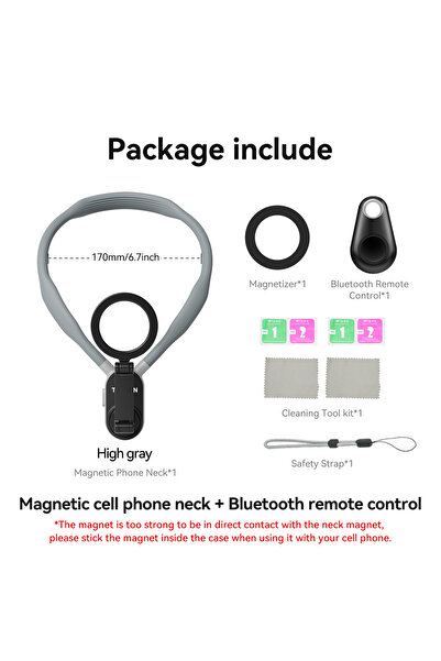 Choice رمادي للهاتف TELESIN حامل رقبة من السيليكون لكاميرا GoPro Hero 13 12 11 10 9 8 Insta360 DJI Osmo Act