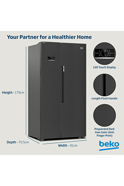 Beko Refrigerator 635L Gross (558L Net)Capacity, Side by Side, Neo Frost, Low Noise, GNE741PP(Black)