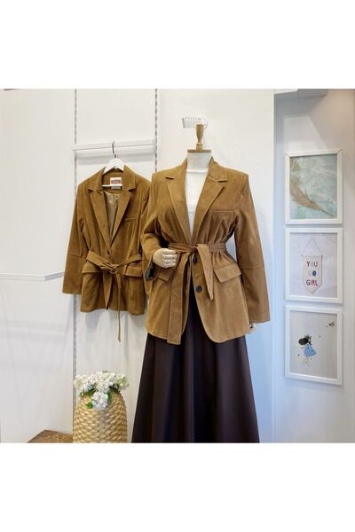 Faya Boutique Camel Venüs Süet Ceket