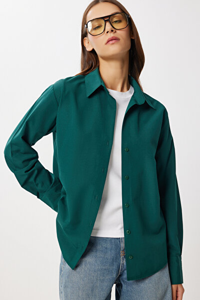 Lovelyİstanbul Basic Woven Shirt Lub0299 Emerald Green